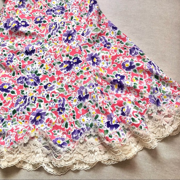 Vintage Victoria’s Secret Floral Flare Lace Hem Mini Slip Dress - Picture 5 of 5
